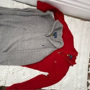 Polo by Ralph Lauren Red and Grey Quarter-Zip Sweater